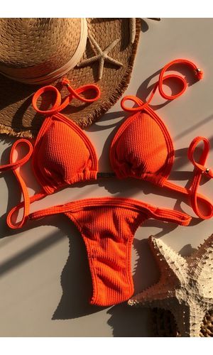 Biquíni Cortininha Marquinha de Fita Laranja Neon - Poliana Finzetto