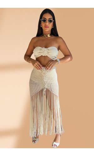 Conjunto Tricot Tulum Flor Bege - Poliana Finzetto
