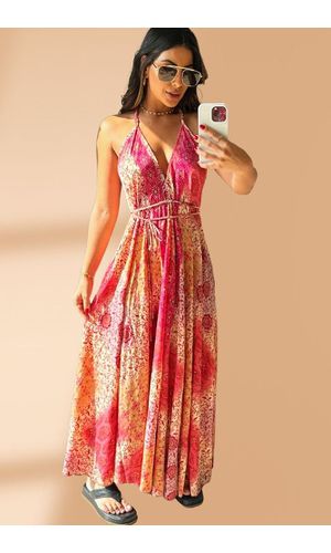 Vestido Lenço Longo Rosa - Poliana Finzetto