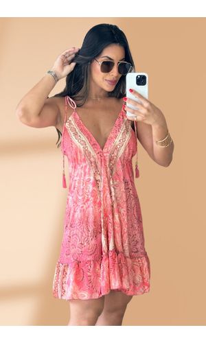 Vestido Seda Curto Coral - Poliana Finzetto