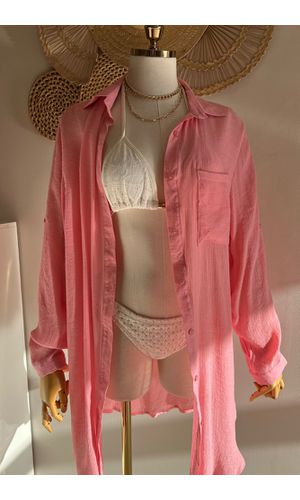 Saída de Praia Camisa Básica Rosa Coral Claro - Poliana Finzetto