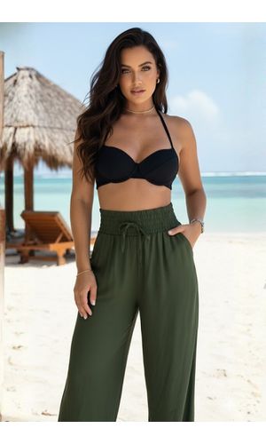 Calça Pantalona Verde Musgo Malia - Poliana Finzetto