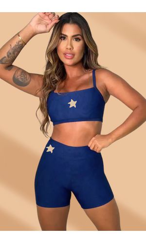 Conjunto Fitness Azul Jacquard Evolution - Poliana Finzetto