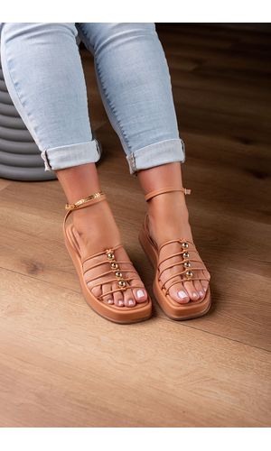 SANDÁLIA FLAT MULTITIRAS BOLAS _102-CARAMELO - 102... - Cordélia Store