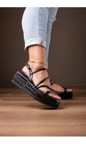 SANDÁLIA ANABELA TIRAS CROCO 5CM_178-PRETO - 178-P... - Cordélia Store