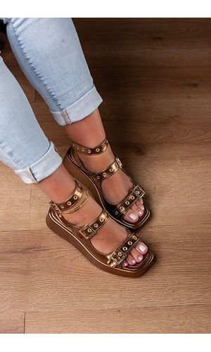 SANDÁLIA FLAT FIVELA/ILHÓS_2070-BRONZE - 2070-BRON... - Cordélia Store