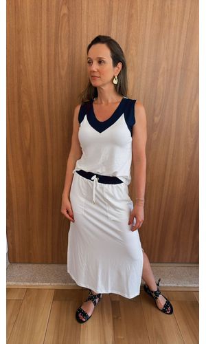 Conjunto Ana Bicolor Off White e Marinho - DELLYUS