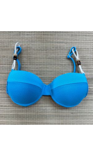 Top Meia Taça com detalhes Azul Turquesa Textura - DELLYUS