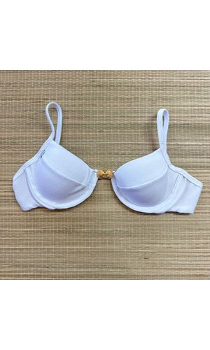 Top Meia Taça com Bojo Removível Branco Textura - DELLYUS