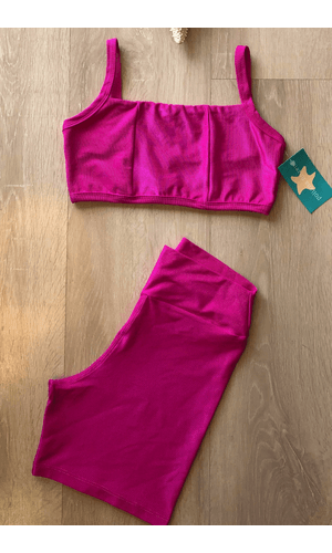Conjunto Short Canelado Textura Brilho Sem Bolso T... - Poliana Finzetto