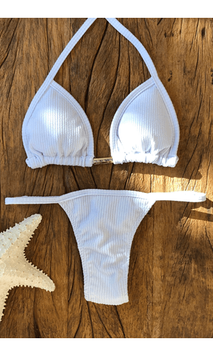 Biquíni Cortininha Marquinha de Fita Branco Off Ca... - Poliana Finzetto
