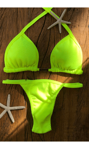 Biquíni Marquinha de Fita Amarelo Neon Textura - Poliana Finzetto