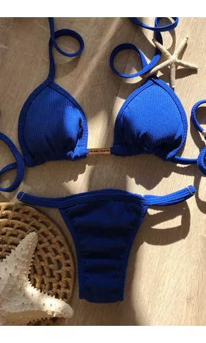 Biquíni Marquinha de Fita Azul Textura - Poliana Finzetto