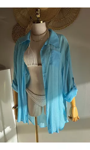 Saída de Praia Camisa Básica Azul - Poliana Finzetto