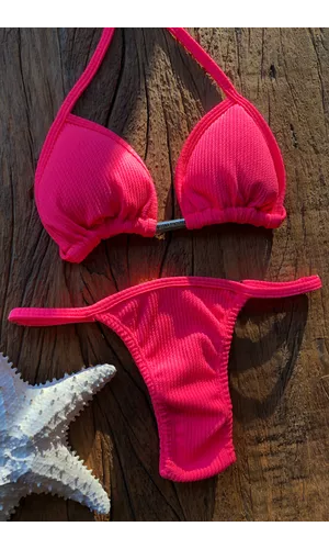Biquíni Marquinha de Fita Rosa Neon Textura - Poliana Finzetto