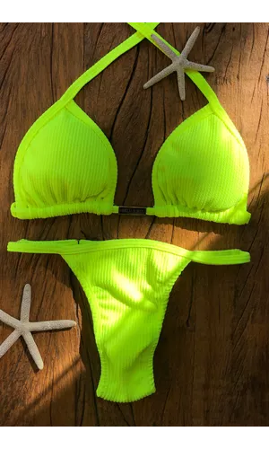 Biquíni Marquinha de Fita Amarelo Neon Textura - Poliana Finzetto