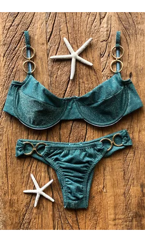 Biquíni Aro Argolas Dourada Lurex Verde - Poliana Finzetto