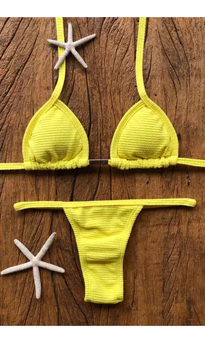 Biquíni Marquinha de Fita Amarelo Textura - Poliana Finzetto