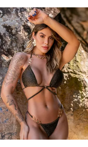 Biquíni Argolas Dourada Lurex Tunísia - Poliana Finzetto