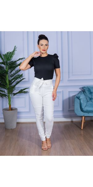 Calça Feminina Skinny Alfaiataria com Amarração Branca - Moda LLevo | Moda Fitness