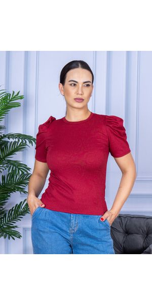 Camiseta Feminina Canelada Manga Princesa Bordo - Moda LLevo | Moda Fitness