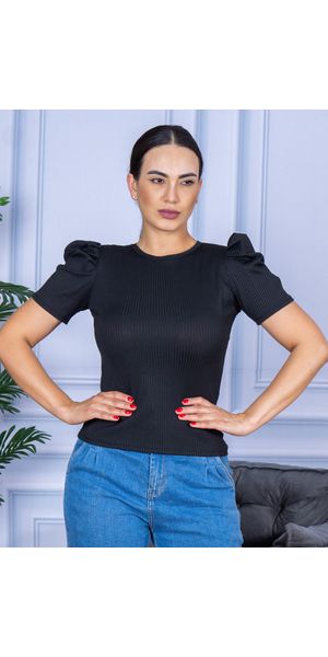 Camiseta Feminina Canelada Manga Princesa Preto - Moda LLevo | Moda Fitness