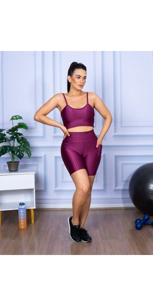 Conjunto Shorts 3D com Bolso + Top Alça Marsala - Moda LLevo | Moda Fitness
