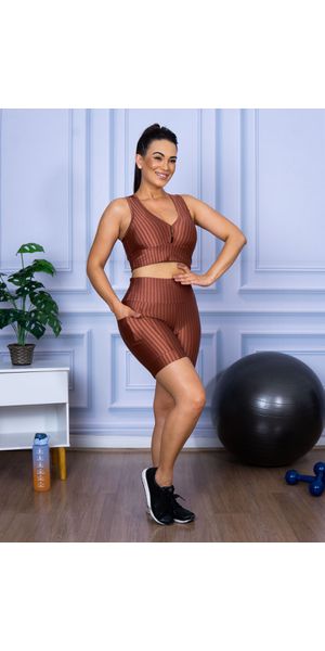 Conjunto Shorts 3D com Bolso + Top Nadador Bronze - Moda LLevo | Moda Fitness