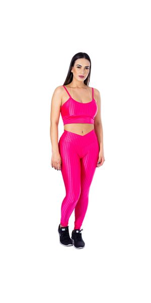 Conjunto de Academia Calça Legging 3D Cós Cruzado + Top Alça Pink - Moda LLevo | Moda Fitness