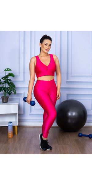 Conjunto Fitness Calça Legging 3D Cós Cruzado + Top Nadador Pink - Moda LLevo | Moda Fitness