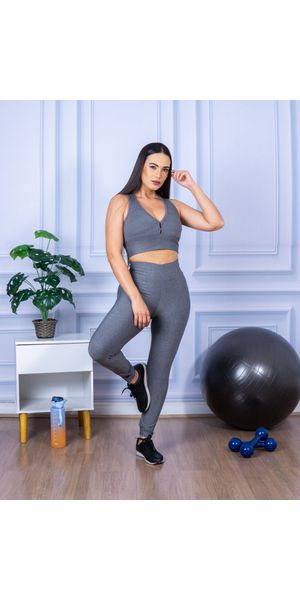 Conjunto Calça Legguing e Top Nadador Suplex Cinza - Moda LLevo | Moda Fitness