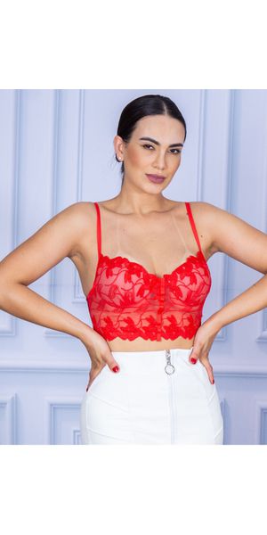 Top Cropped Rendinha Alcinha Vermelho - Moda LLevo | Moda Fitness