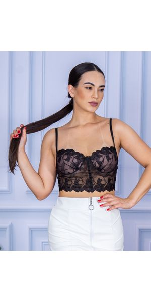 Top Cropped Rendinha Alcinha Preto - Moda LLevo | Moda Fitness