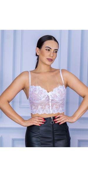 Top Cropped Rendinha Alcinha Branco - Moda LLevo | Moda Fitness