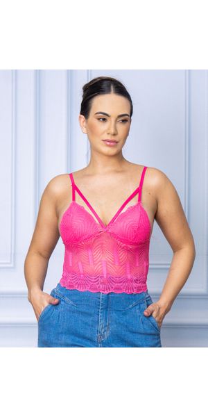 Top Cropped Renda Rosa Pink - Moda LLevo | Moda Fitness