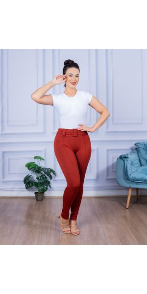 Calça Skinny Jacquard com Cinto Telha - Moda LLevo | Moda Fitness
