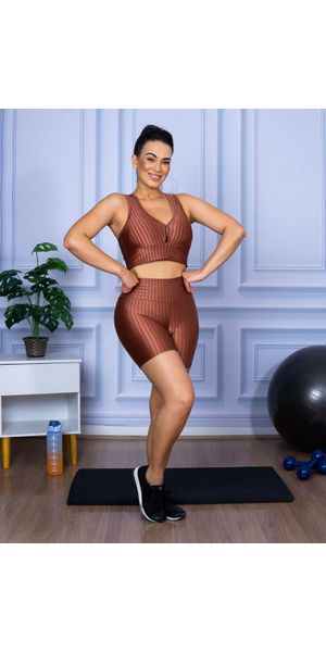 Conjunto Shorts 3D + Top Nadador Bronze - Moda LLevo | Moda Fitness