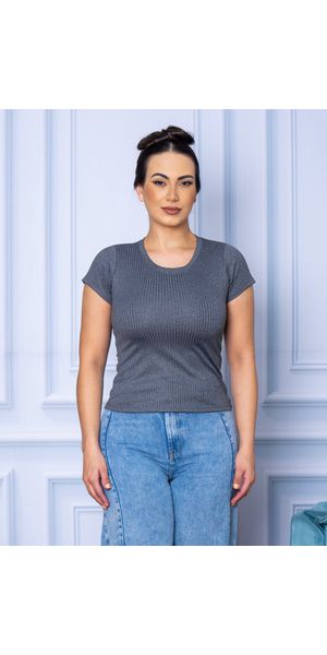 Camiseta Canelada Básica Cinza - Moda LLevo | Moda Fitness