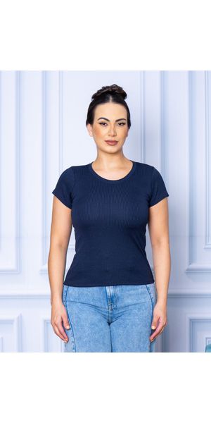 Camiseta Canelada Básica Azul Marinho - Moda LLevo | Moda Fitness