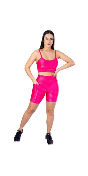 Conjunto Shorts 3D com Bolso + Top Alça Pink - Moda LLevo | Moda Fitness