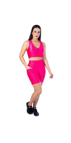Conjunto Shorts 3D com Bolso + Top Nadador Pink - Moda LLevo | Moda Fitness