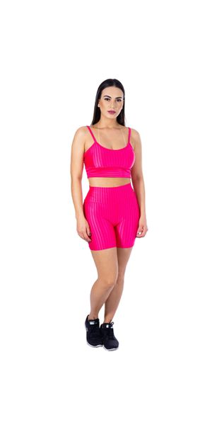 Conjunto Shorts 3D + Top Alça Pink - Moda LLevo | Moda Fitness