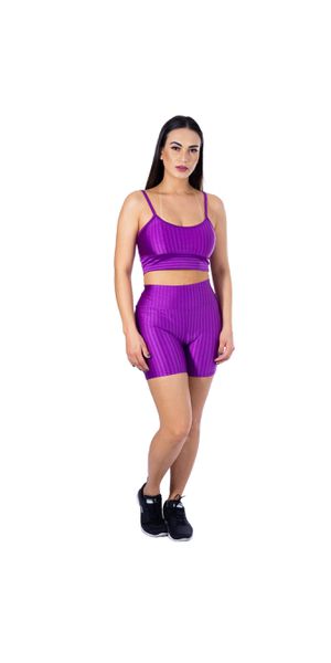 Conjunto Shorts 3D + Top Alça Roxo - Moda LLevo | Moda Fitness