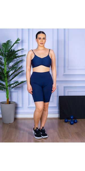 Conjunto Bermuda e Top Alça Costa Aberta Azul Marinho - Moda LLevo | Moda Fitness