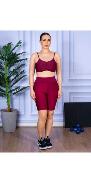 Conjunto Bermuda e Top Alça Costa Aberta Bordo - Moda LLevo | Moda Fitness