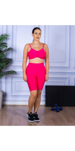Conjunto Bermuda e Top Alça Costa Aberta Rosa Pink - Moda LLevo | Moda Fitness