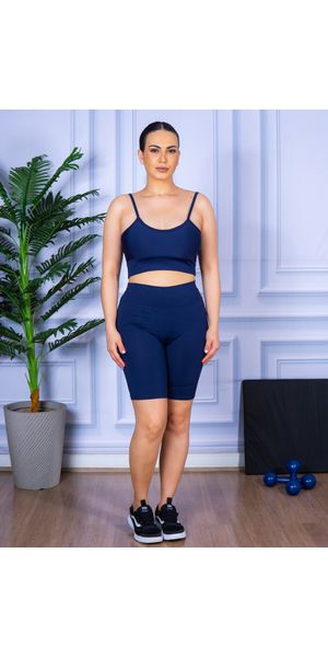 Conjunto Bermuda e Top Alça Azul Marinho - Moda LLevo | Moda Fitness