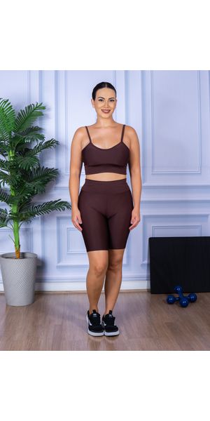 Conjunto Bermuda e Top Alça Marrom - Moda LLevo | Moda Fitness