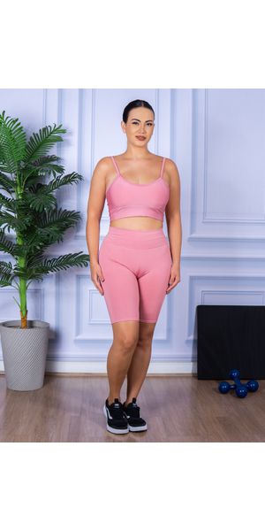 Conjunto Bermuda e Top Alça Rosa - Moda LLevo | Moda Fitness