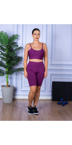 Conjunto Bermuda e Top Alça Roxo - Moda LLevo | Moda Fitness